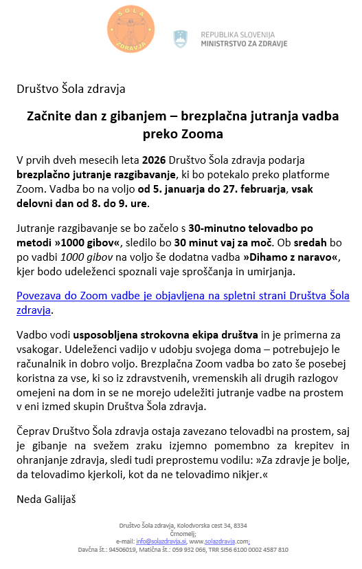 društvo ŠOLA ZDRAVJA